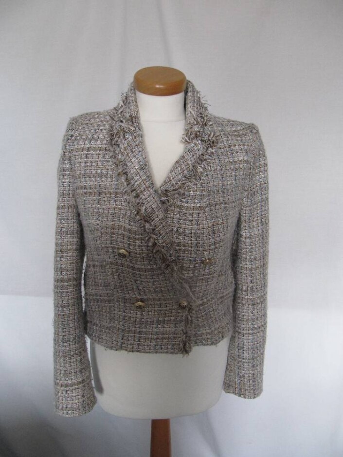 Zara Tweed Jacket Blue/beige Size: Xs
