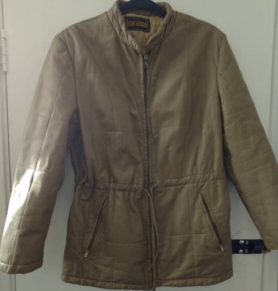 Echt Leder Padded Leather Jacket Khaki Size: L