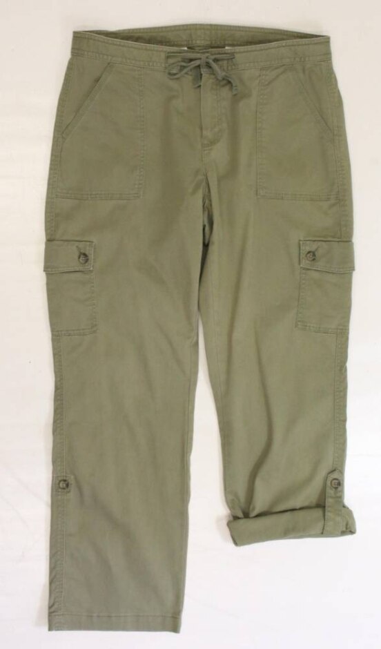 L L Bean Petite Cargo Trousers Khaki Green Size: 8