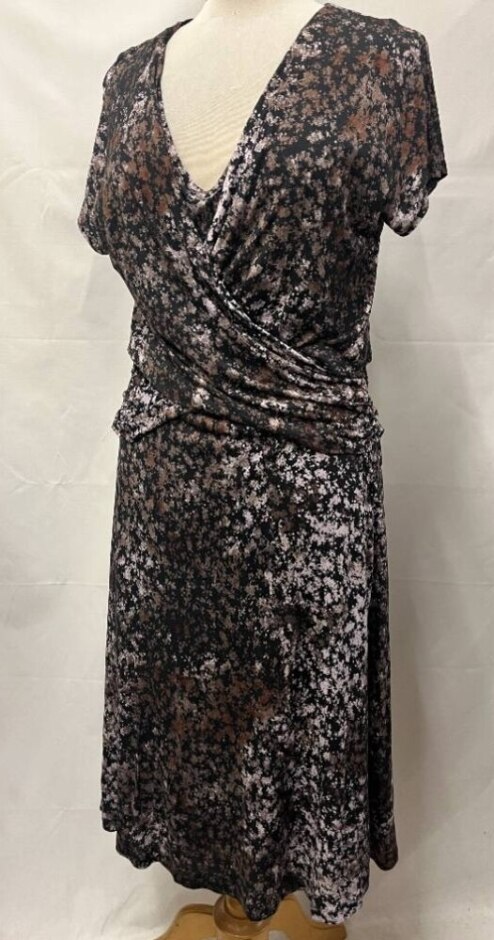 Jigsaw Jersey Layered Wrap Midi Dress Black Purple Size: M