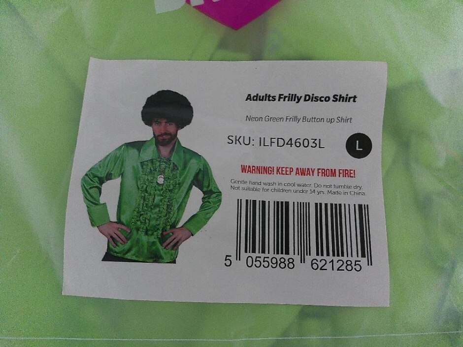 I Love Fancy Dress Frilly Disco Shirt Neon Green Size: L
