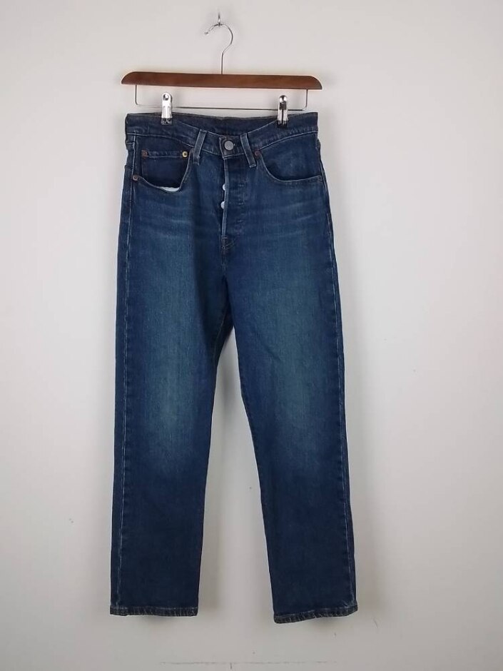 Levi's 501 Premium Ribcage Straight Ankle Jeans Blue Size: 28