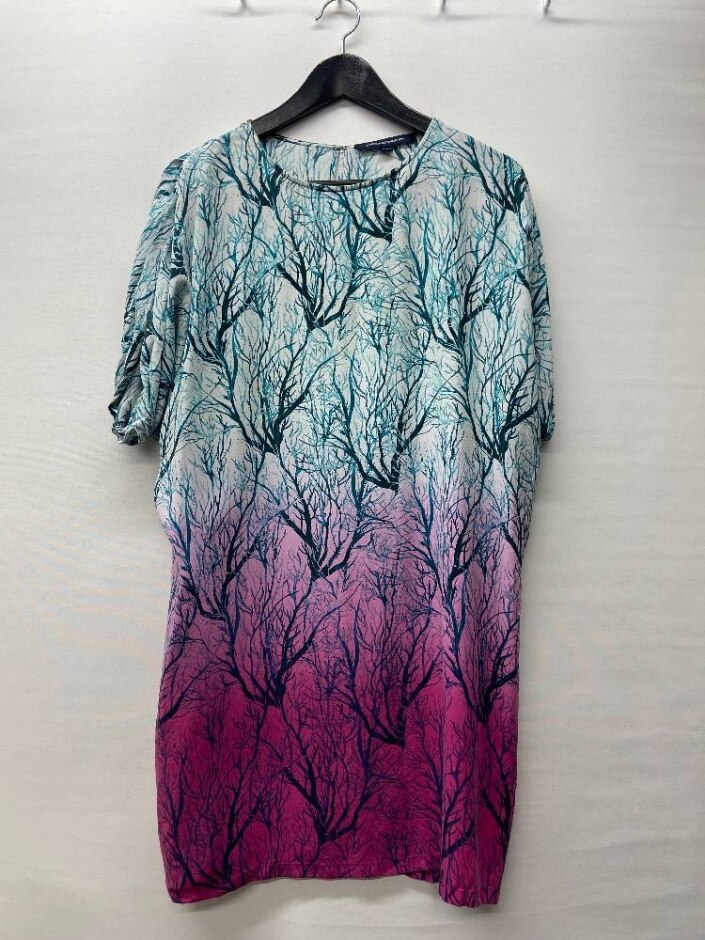 French Connection 100% Silk Branch Print Dress Multi-coloured Size: 8