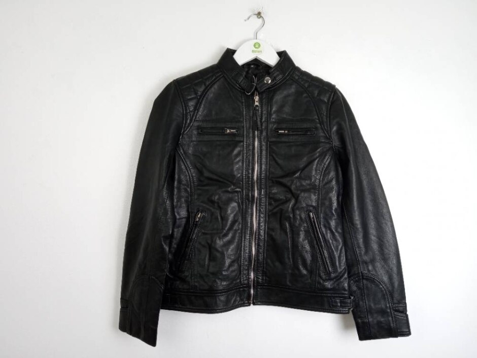 Real Leather Women's Diamond Ruboff Leather Jacket Black Size: M