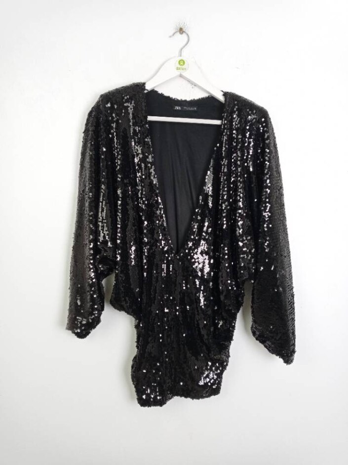 Zara  Sequin Top Black Size: Xs