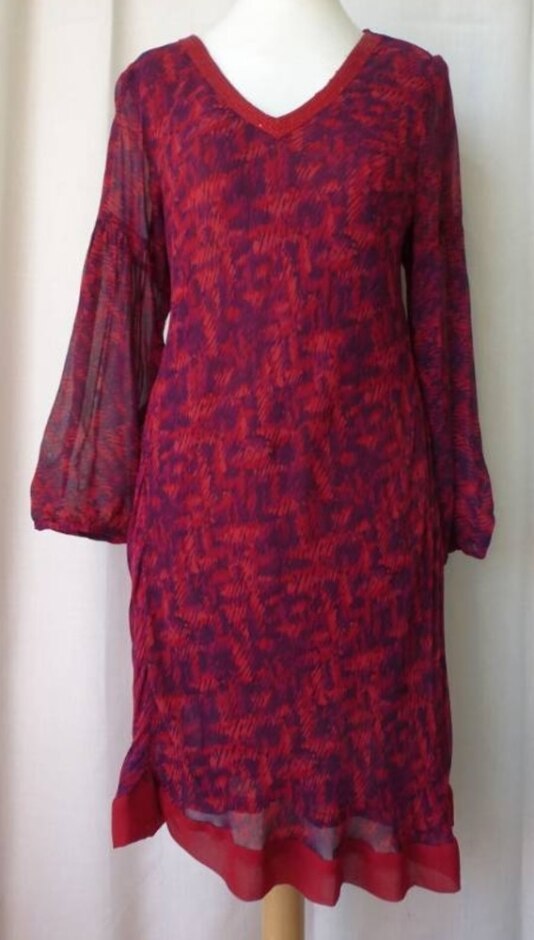 Biba 90s Chiffon Midi Dress Red & Purple Size: 10