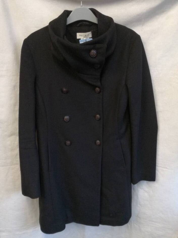 Paul & Joe Wool & Cashmere Semi Fitted Knee Length Coat Black Size: 10