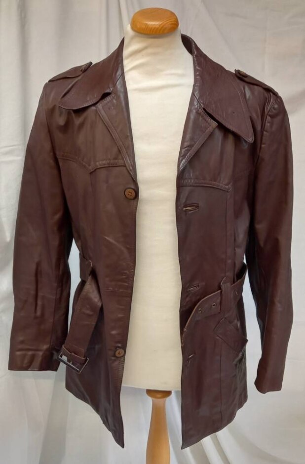Vintage Justman Of England Belted Leather Jacket 1970's Brown Size: L