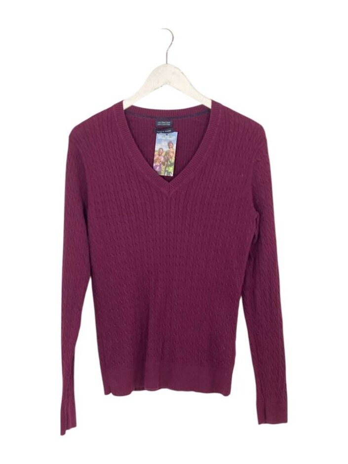 Tommy Hilfiger Fine Cable V-neck Jumper Burgundy Size: L