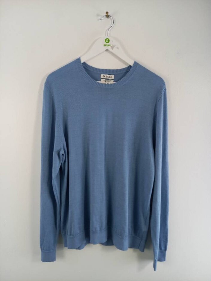 Jaeger Merino With Silk Men's Round Neck Jumper Blue Size: L