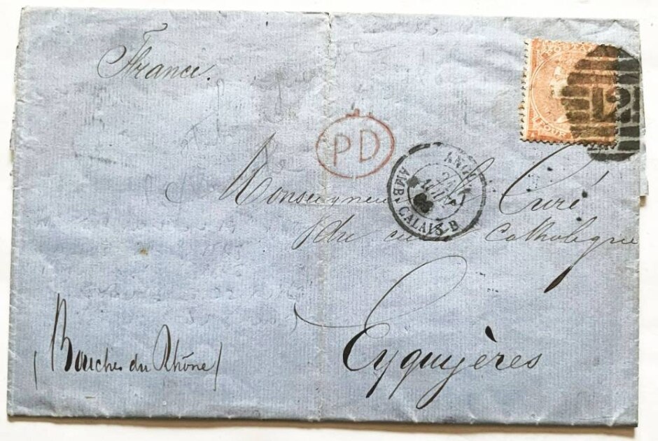 1863 Complete Letter Cover London To Eyguyeres Via Calais & Paris Multiple Postal Markings