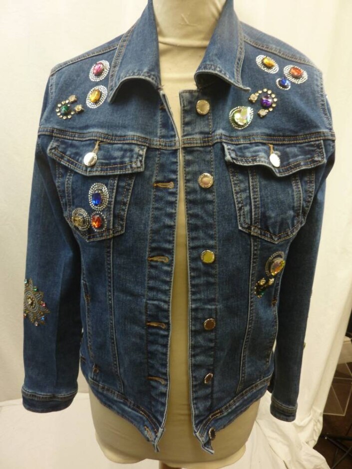 Missmini Jeweled Denim Jacket Blue Size: S