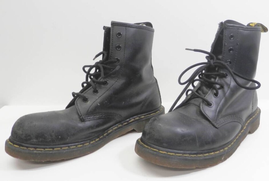Classic Black Leather Doc Martens Boots With Steel Toecap Size 9
