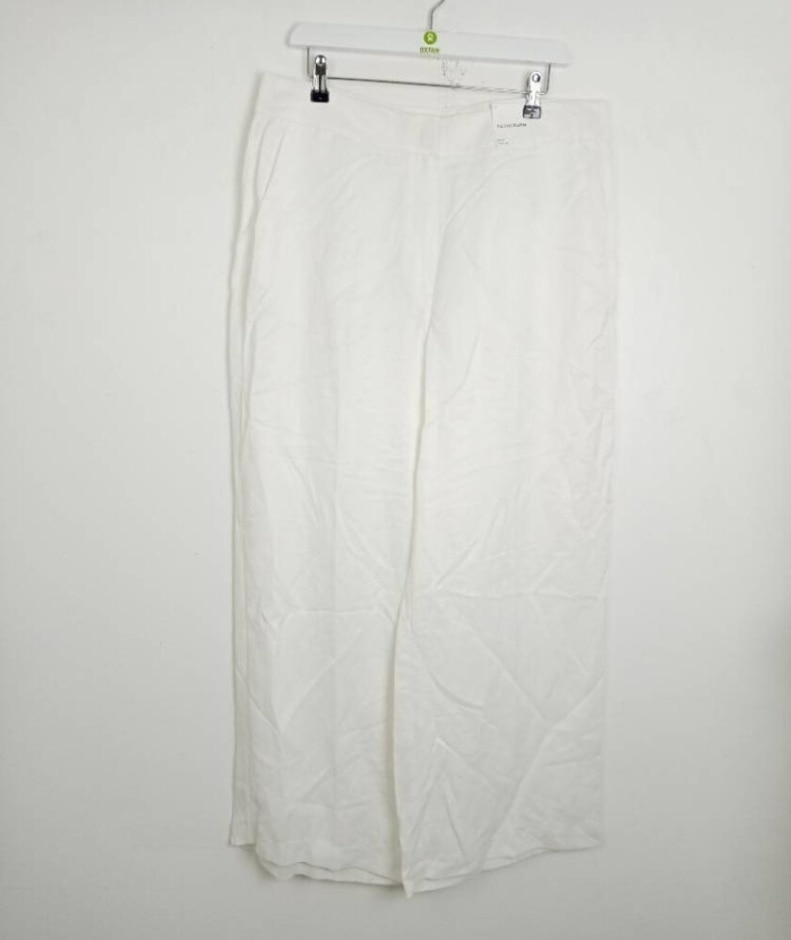 Marks & Spencer Wide Leg Linen Blend Trousers Soft White Size: 16