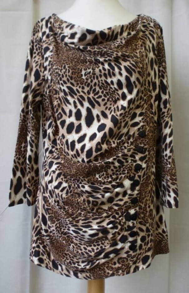 Principles Ruched Button Drape Jersey Top Leopard Size: 14