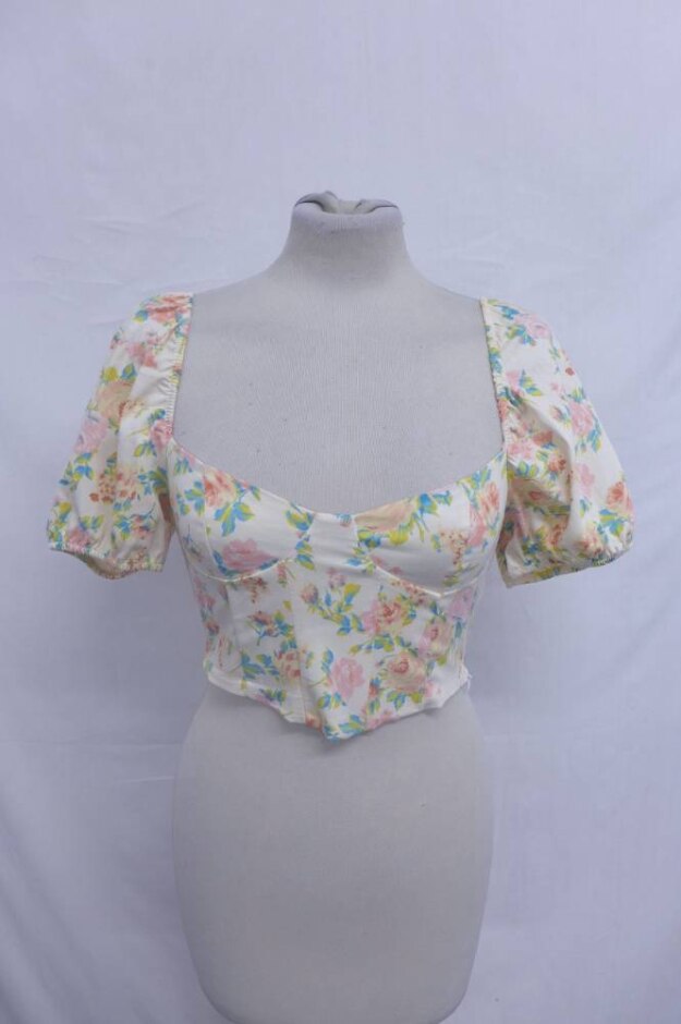 Zara  Tulip Print Mini Top Pink & Cream Size: S