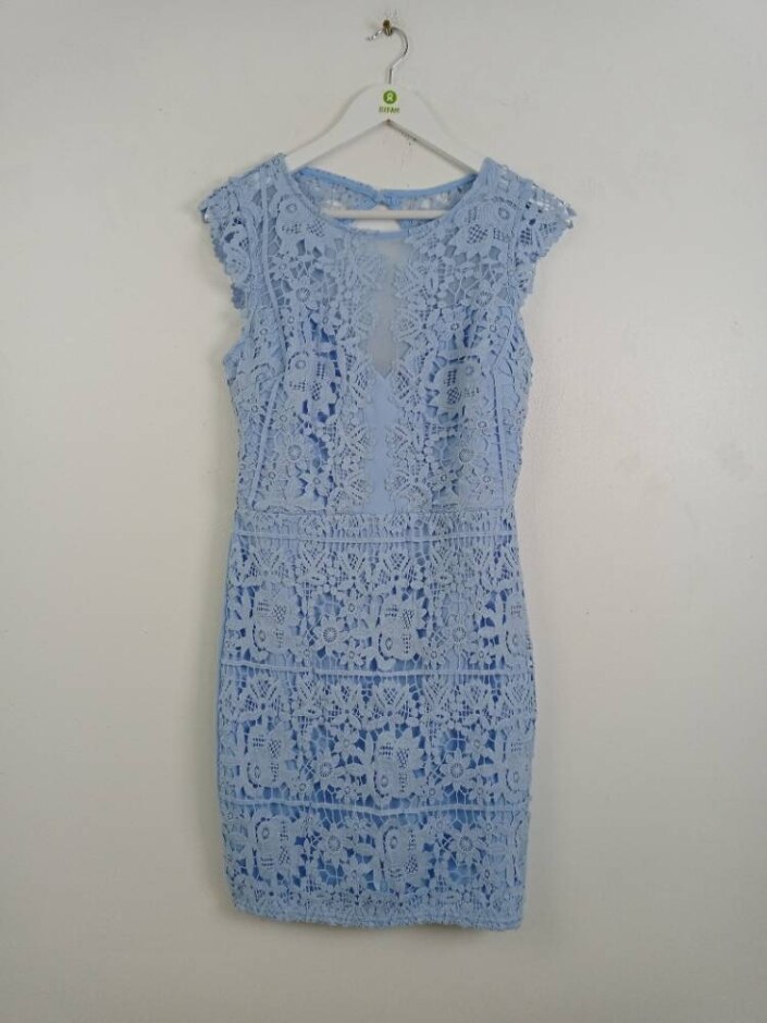 Lipsy London Women's Floral Cutwork Dress Blue Size: 14