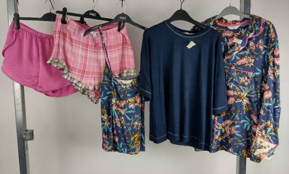 M&s Nwot Pyjama Checked Short /floral Top T-shirt 5xbundle Blue/pink Size: 14