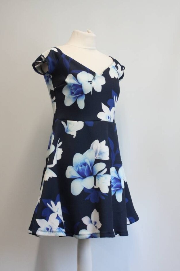 Lipsy V Neck Skater Dress Multicoloured Size: 14
