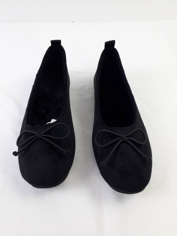 M&s Collection Bow Faux Fur Lined Ballerina Slippers Black Size 6
