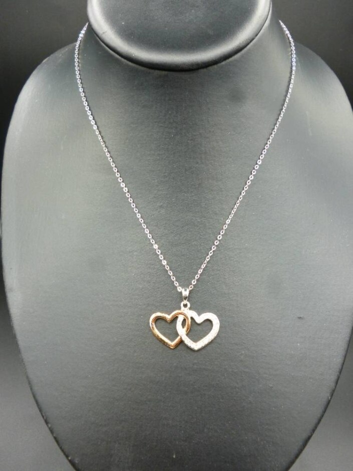 Costume Bronze & Silver Heart Necklace With Dimante