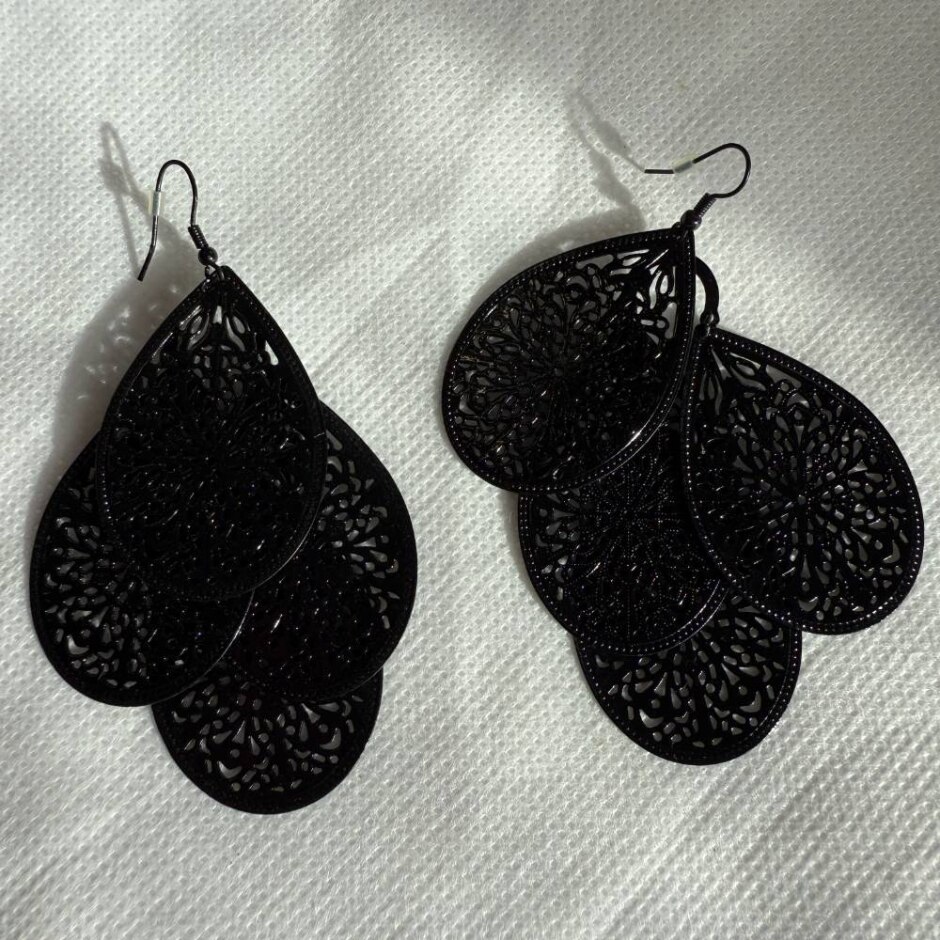 Large Black Cut Out Disc Earrings
