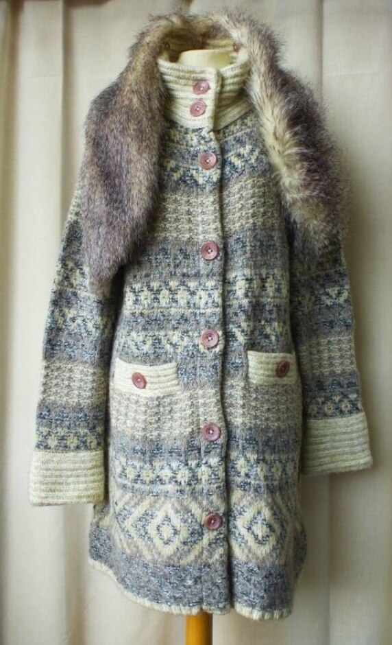Per Una Chunky Knit Cardigan Coat Grey Mix Size: L