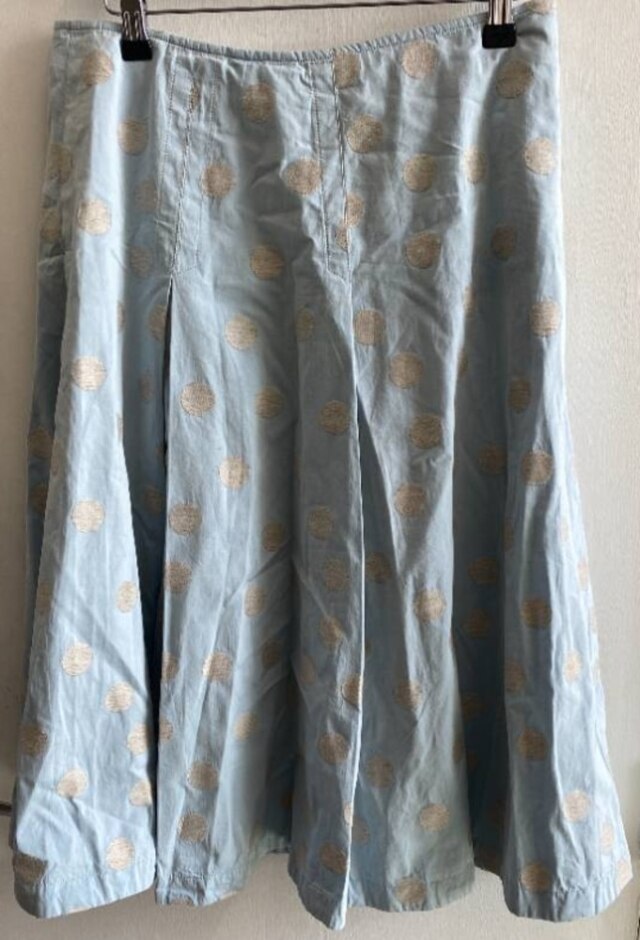 Maxmara Weekend Pleated Spotted Midi Skirt Pale Blue/cream Size: 12