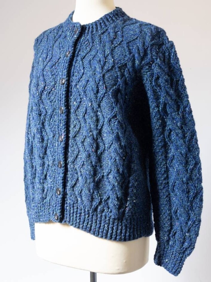 Hand Knitted Unbranded Aran Style Cardigan Marine Blue Size: M