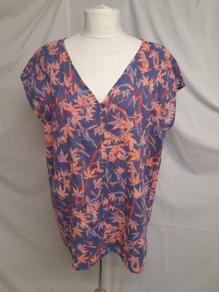 White Stuff Leaf Print Blouse Coral & Blue Size: 18