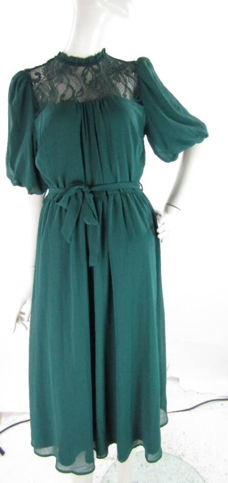 Bnwt Billie & Blossom Tall Lace Detail Dress With Belt Forest Green Size: 12