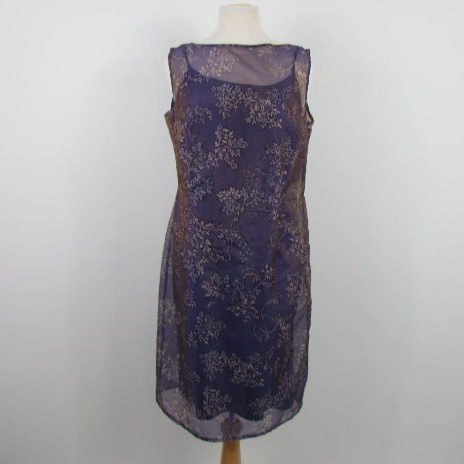 M&s Marks & Spencer Sheer Overlay Dress Lilac Size: 14