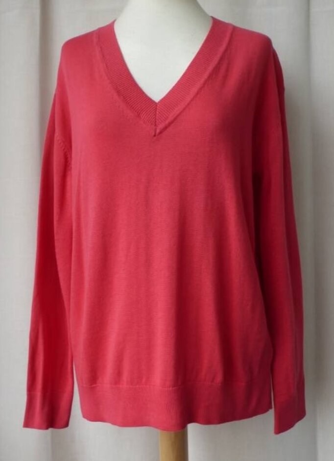 M&s Collection Fine Knit Cotton V-neck Jumper Bright Coral Size: S