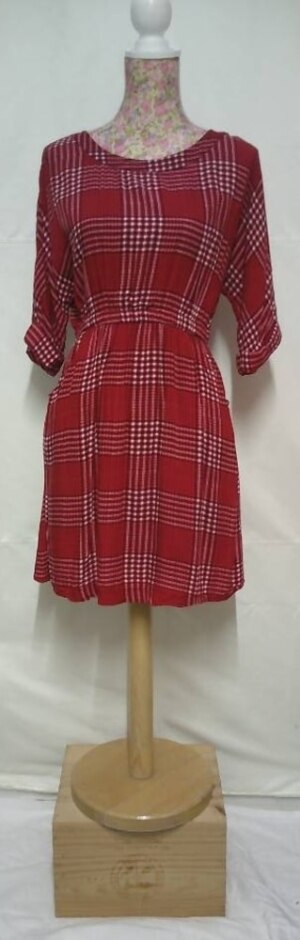 Louche Midi Checked Dress 3/4 Sleeve Red Size: 10