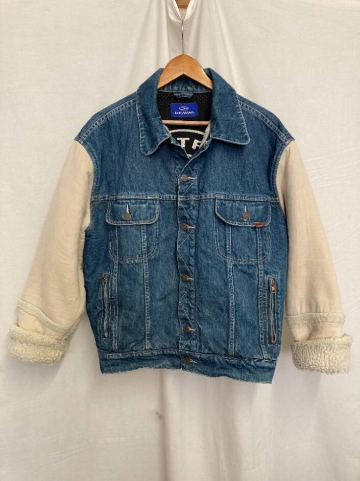 Denim Vintage Padded Denim Jacket Blue & Cream Size: Xl