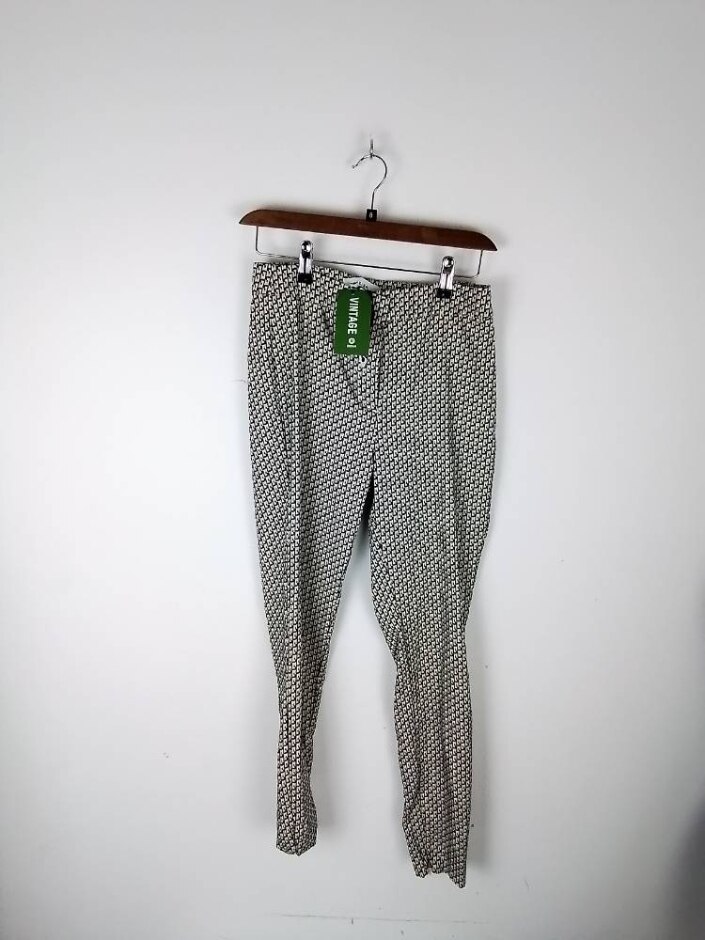 Reiss Gio Jacquard Patterned Trousers Black & Cream Size: 8