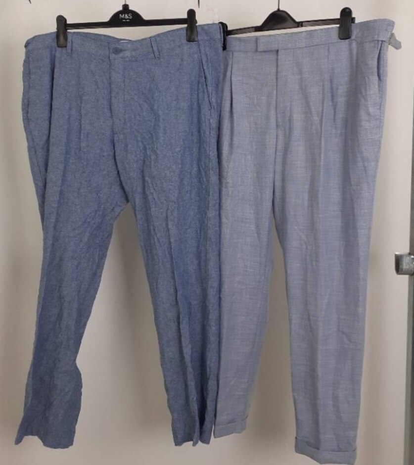 M&s Men's 2xbundle Linen /viscose Blend Trousers New Blue Size: 44