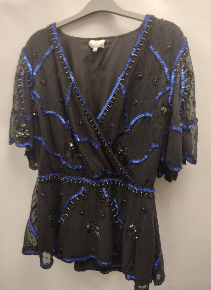 River Island Peplum Sparkly Sequined Top  Black Size: 14