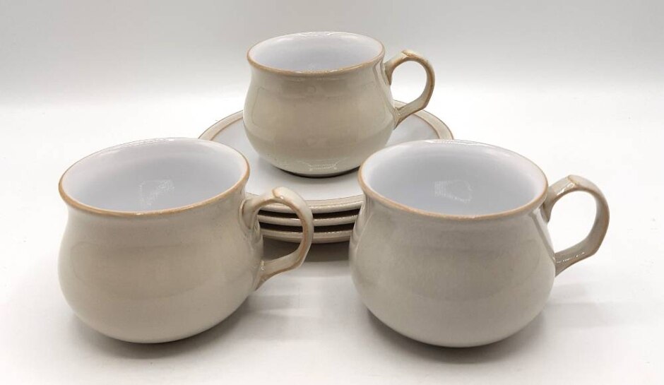 Denby Linen Set Of 3 Cups & Saucers