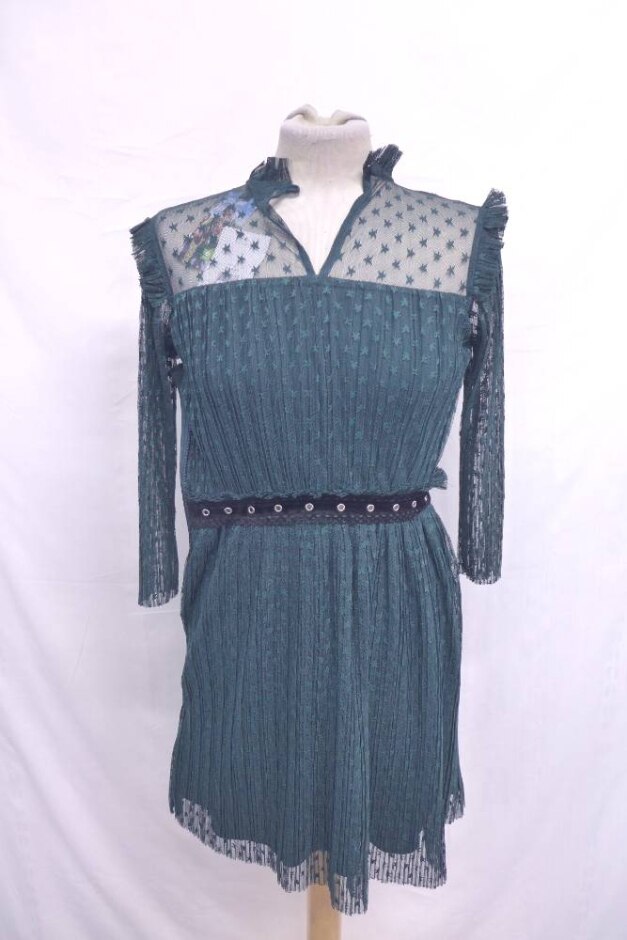Topshop Lace Mesh Star Plisse Dress Emerald Green Size: 6