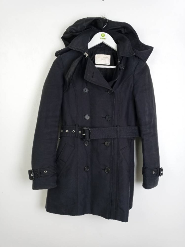 Zara Waxed Double Breasted Jacket Black Size: 8