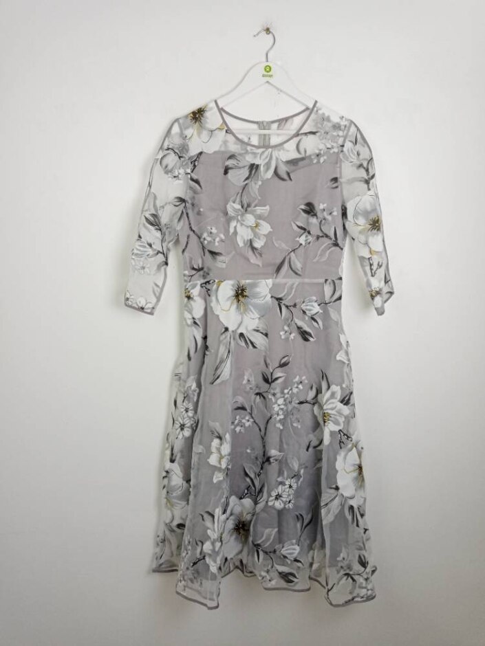 Floryday Women's Floral  Organza Occasion Dress New Grey Size: L