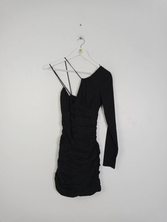 Zara One Shoulder Ruched Dress Black Size: Xs