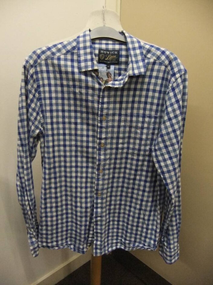Howick Linen Blend Long Sleeve Shirt Blue And White Size: S