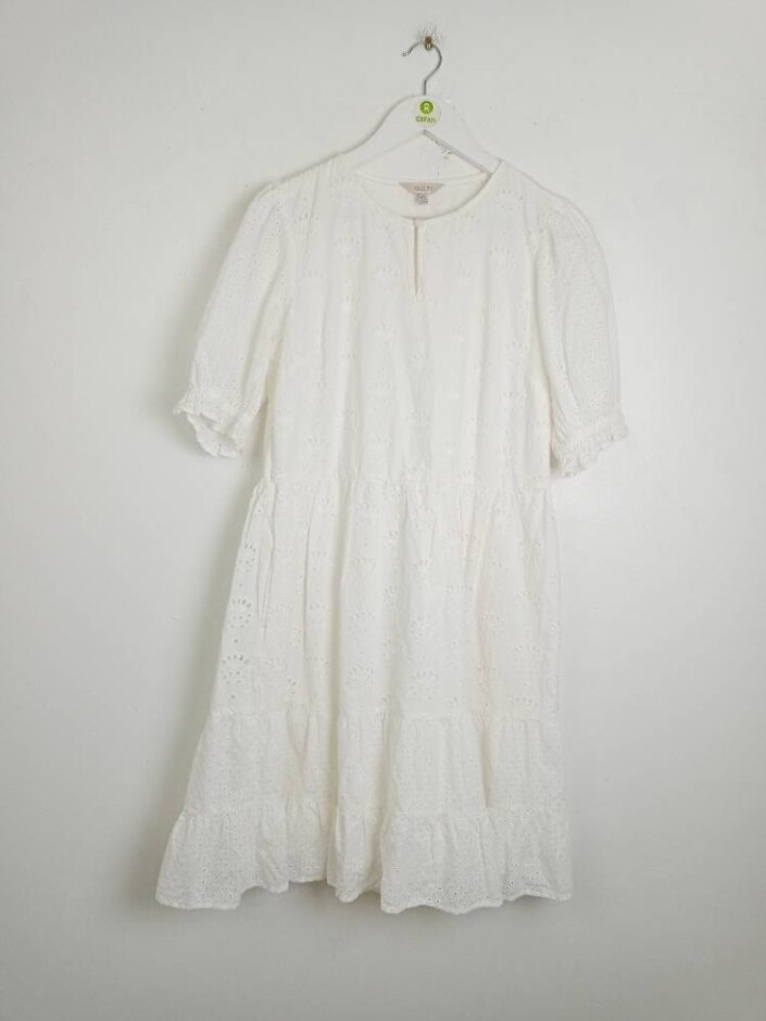 Joules Cotton Broderie Mini Dress White  Size: 10