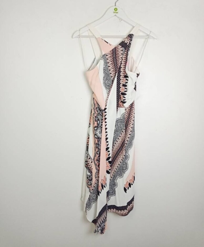 Reiss Hope Scarf Print Strappy Dress White Pink Size: 8