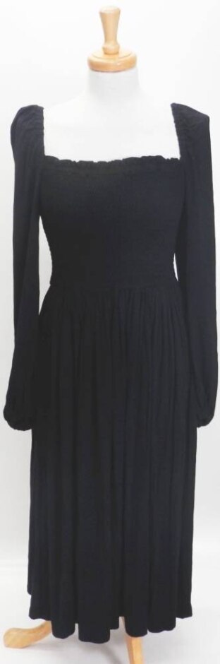 Ghost Shirred Long Sleeve Dress Black Size: S