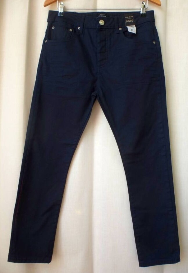 River Island Chester Skinny Tapered Jeans Navy Blue Size: 30