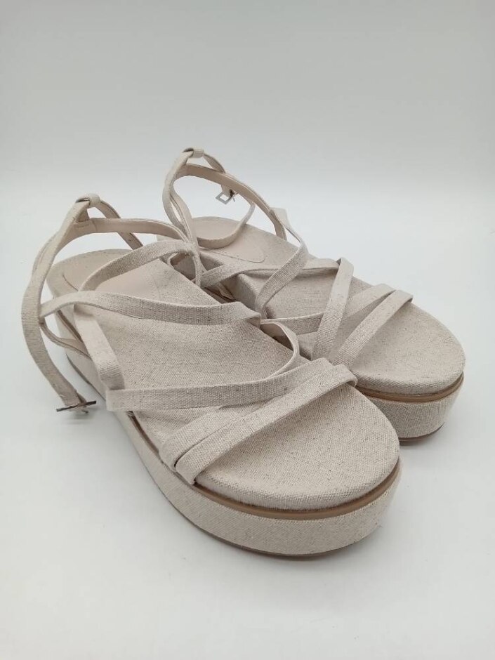 Asos Flat Platform Strappy Sandals Natural Size 6 Buckled Textile