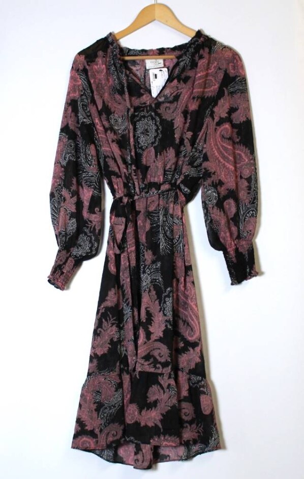 Wallis Petite Patterned Dress Black And Pink Size: 18